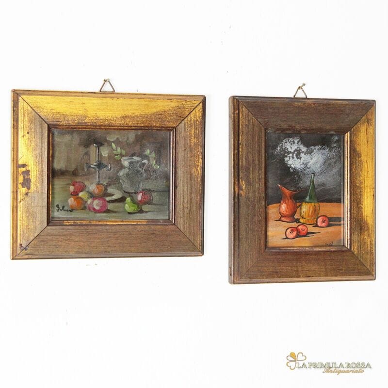 Quadro dipinto a olio natura morta coppia di quadretti stile antico con frutta Quadri
