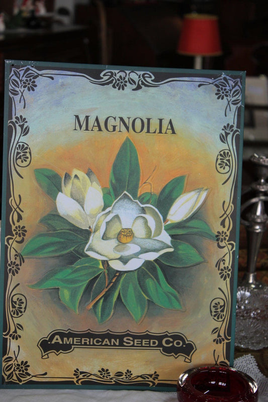 QUADRO IN LATTA STILE RETRO' CON MOTIVO FLOREALE MAGNOLIA H CM 42 - TARGA Other