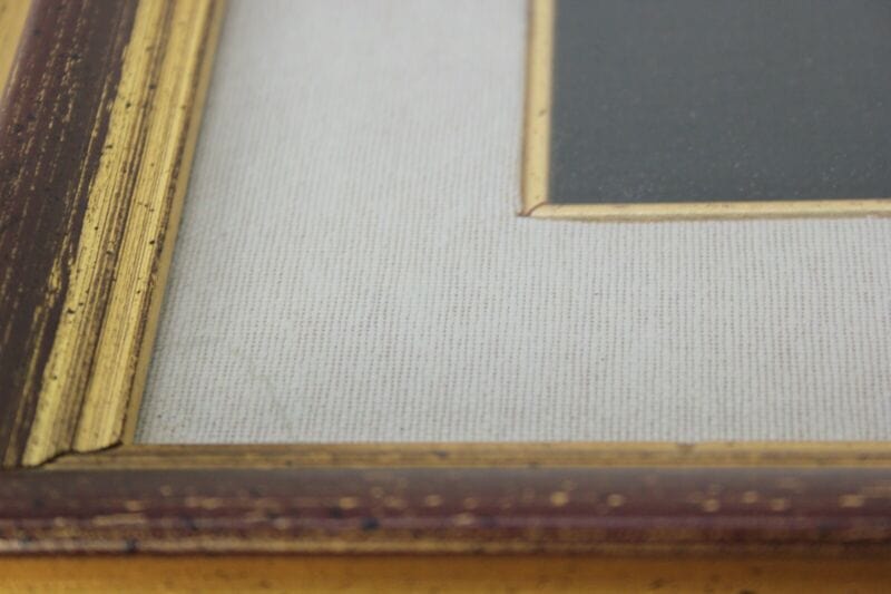 Quadro mezzo punto ricamo vintage ricamato con lana fiori cornice oro dorata Corredo Pizzi e Tessuti