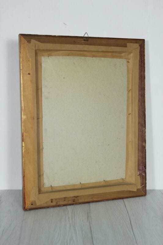 Quadro mezzo punto ricamo vintage ricamato con lana fiori cornice oro dorata Corredo Pizzi e Tessuti