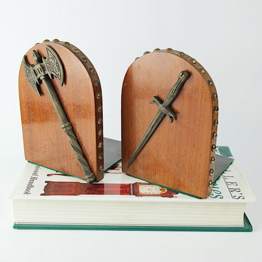 Reggilibri antichi fermalibri antico in legno coppia medioevo 1900 da scrivania Complementi d'arredo