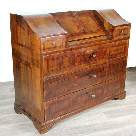 Ribalta Antica mobile italiano como secretaire in legno di noce intarsiato rosa Arredamento