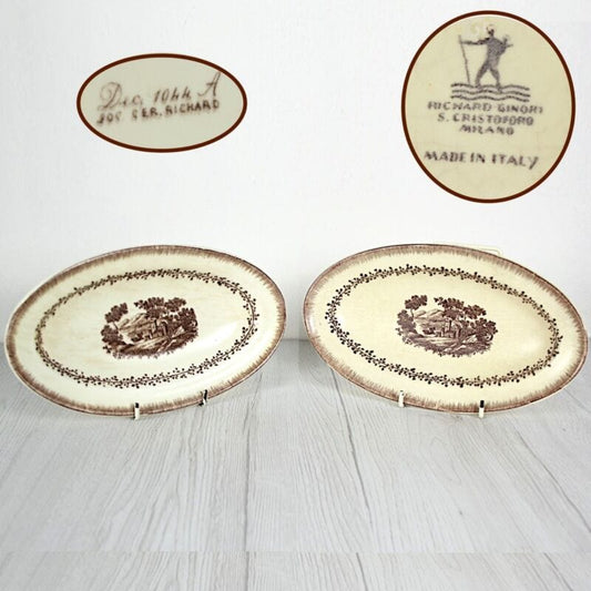 Richard Ginori coppia piatti antichi ovali servizio in ceramica S. Cristoforo Ceramiche e Porcellane