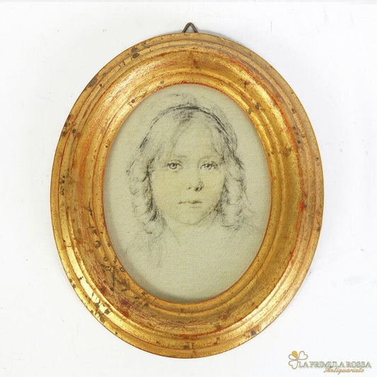 Ritratto miniatura antico di donna bambina  quadro quadretto ovale oro vintage Quadri
