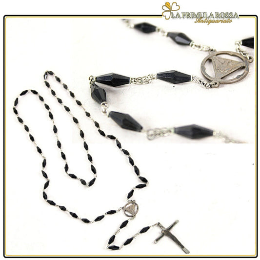 ROSARIO ANTICO COLLANA VINTAGE ARGENTO CROCIFISSO CATTOLICO DEAN STERLING DONNA Oggetti sacri - rosari