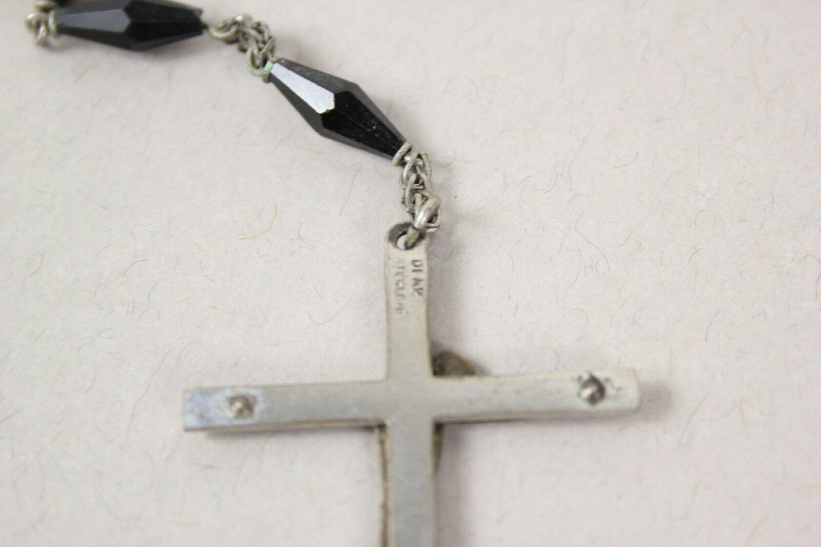 ROSARIO ANTICO COLLANA VINTAGE ARGENTO CROCIFISSO CATTOLICO DEAN STERLING DONNA Oggetti sacri - rosari