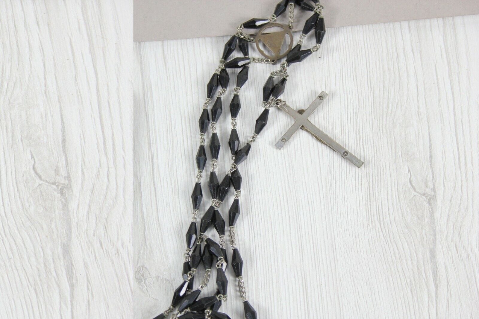 ROSARIO ANTICO COLLANA VINTAGE ARGENTO CROCIFISSO CATTOLICO DEAN STERLING DONNA Oggetti sacri - rosari