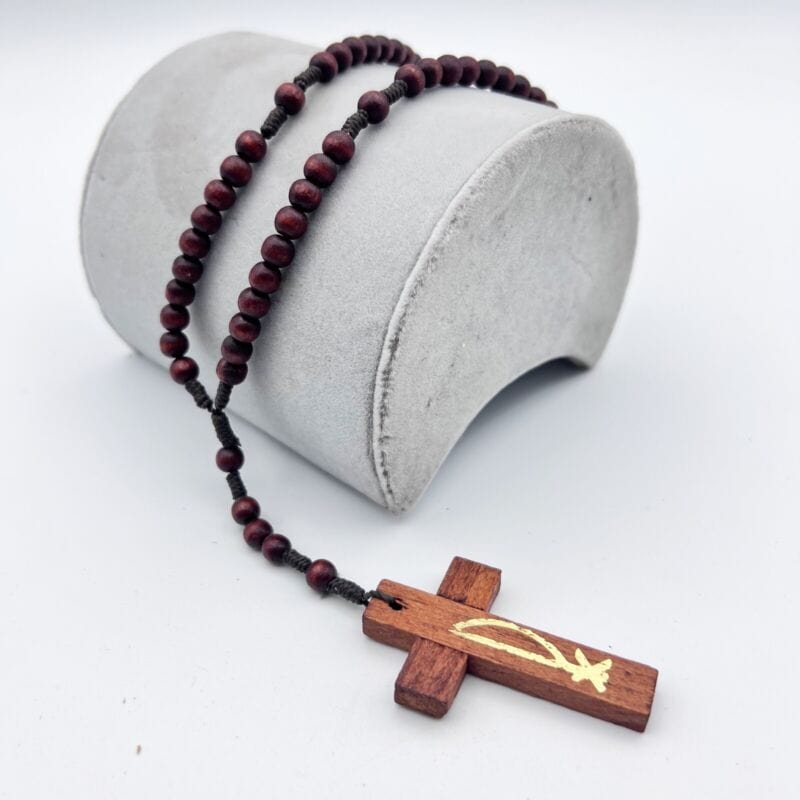 Rosario francescano in di legno vintage crocifisso collana simbolo della pace Oggetti sacri - rosari