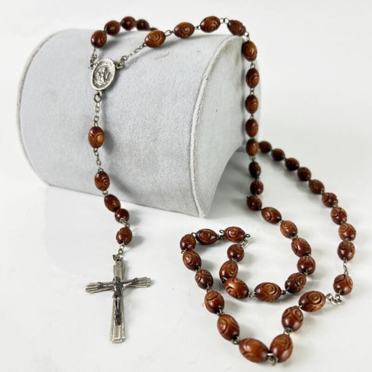 Rosario Papa Giovanni Paolo II in legno vintage crocifisso collana cattolica Oggetti sacri - rosari