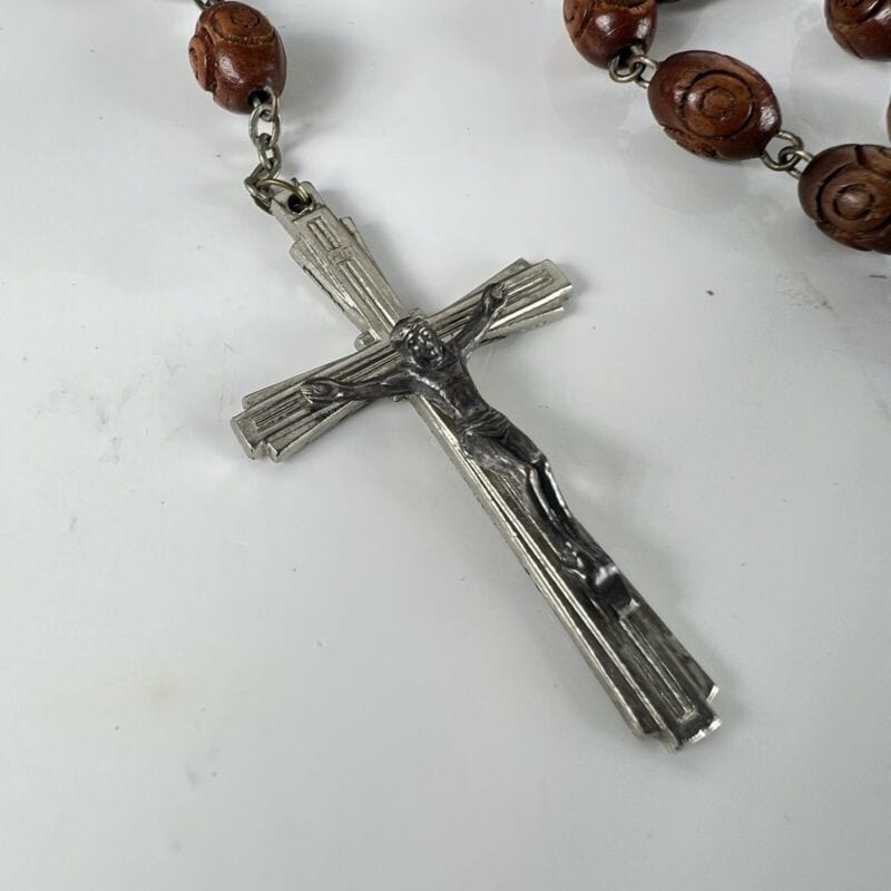 Rosario Papa Giovanni Paolo II in legno vintage crocifisso collana cattolica Oggetti sacri - rosari