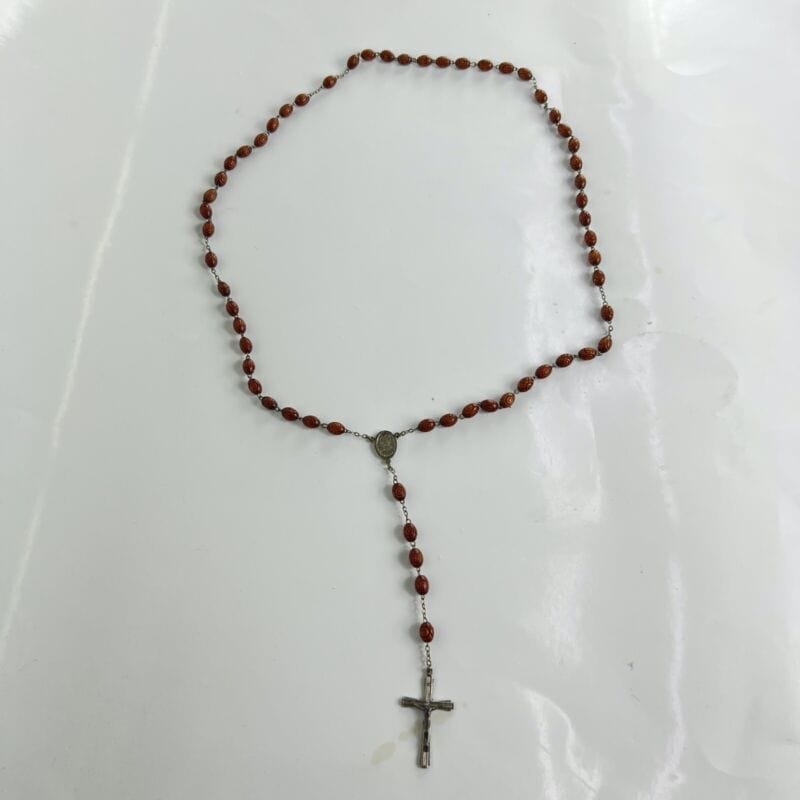 Rosario Papa Giovanni Paolo II in legno vintage crocifisso collana cattolica Oggetti sacri - rosari