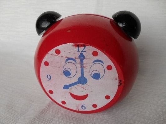 SALVADANAIO D'EPOCA IN LEGNO  GIOCATTOLO A SVEGLIA VINTAGE WOODEN MONEY BOX Giocattoli vintage