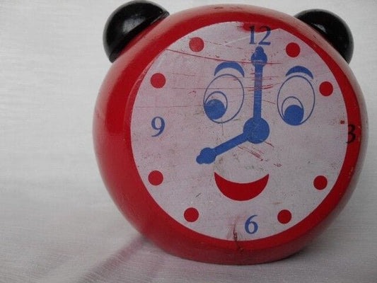 SALVADANAIO D'EPOCA IN LEGNO  GIOCATTOLO A SVEGLIA VINTAGE WOODEN MONEY BOX Giocattoli vintage