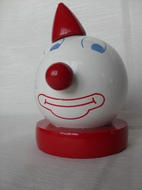 SALVADANAIO VINTAGE IN LEGNO - CLOWN  - GIOCATTOLO D'EPOCA - VINTAGE  MONEY BOX Giocattoli vintage