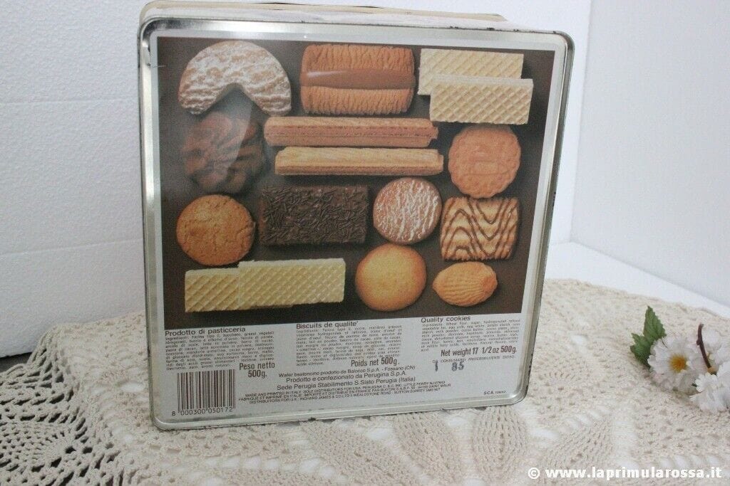 SCATOLA DI LATTA  ANNI 80 PASTICCINI PERUGINA ORE LIETE VINTAGE ITALIAN TIN BOX Pubblicità vintage