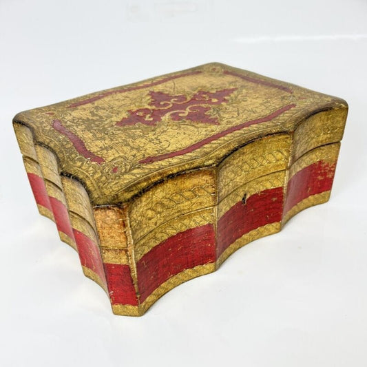 Scatola fiorentina vintage dipinta portagioie in legno oro scatolina intagliata Scatole in legno