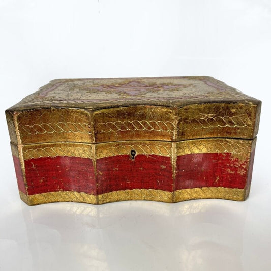 Scatola fiorentina vintage dipinta portagioie in legno oro scatolina intagliata Scatole in legno