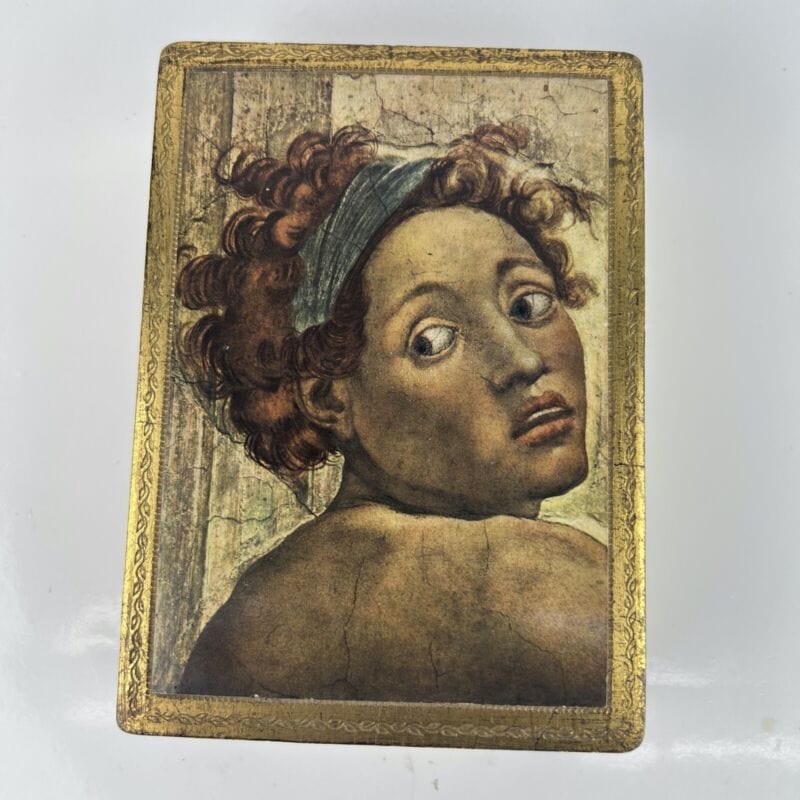 Scatola fiorentina vintage porta sigari in legno oro Volto Ignudi Michelangelo Scatole in legno