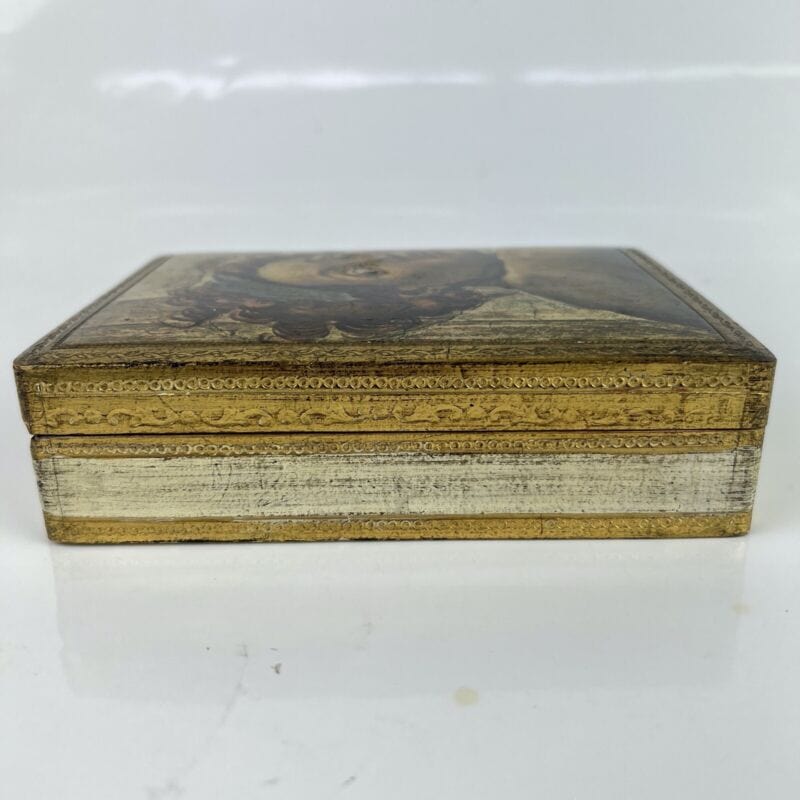 Scatola fiorentina vintage porta sigari in legno oro Volto Ignudi Michelangelo Scatole in legno