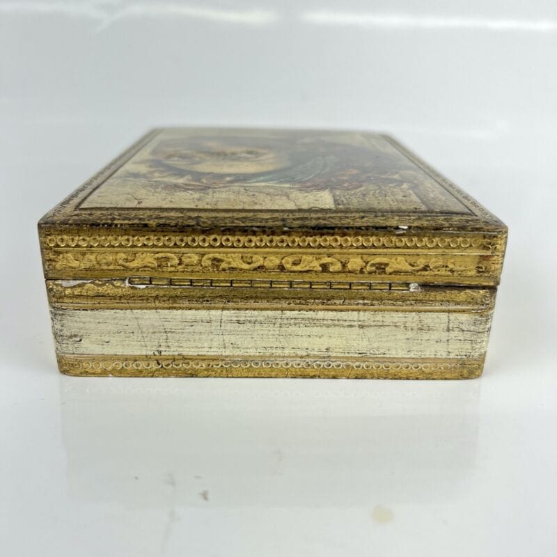 Scatola fiorentina vintage porta sigari in legno oro Volto Ignudi Michelangelo Scatole in legno