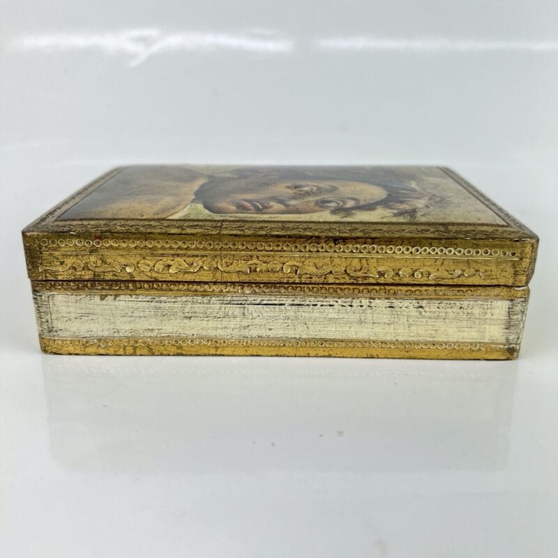 Scatola fiorentina vintage porta sigari in legno oro Volto Ignudi Michelangelo Scatole in legno