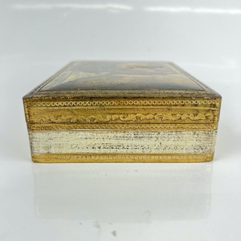 Scatola fiorentina vintage porta sigari in legno oro Volto Ignudi Michelangelo Scatole in legno