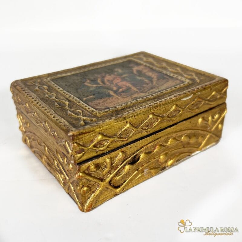 Scatola fiorentina vintage portagioie in legno oro scatolina Apollo e le Muse Scatole in legno