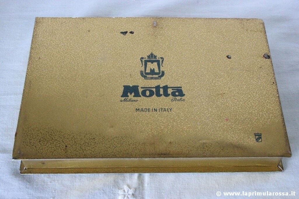 SCATOLA IN LATTA MOTTA D'EPOCA SUMMA LAETITIA  VINTAGE ITALIAN MOTTA METAL BOX Pubblicità vintage