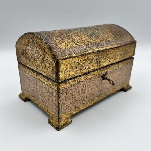 Scatola in legno vintage stile antica bauletto fiorentino con chiave portagioie Scatole in legno