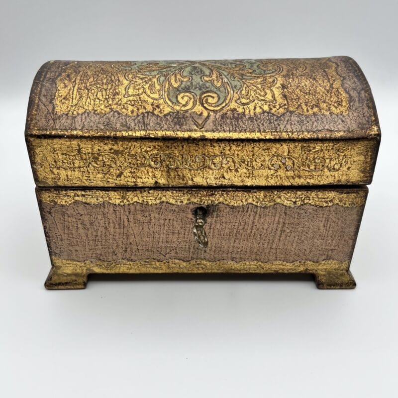 Scatola in legno vintage stile antica bauletto fiorentino con chiave portagioie Scatole in legno