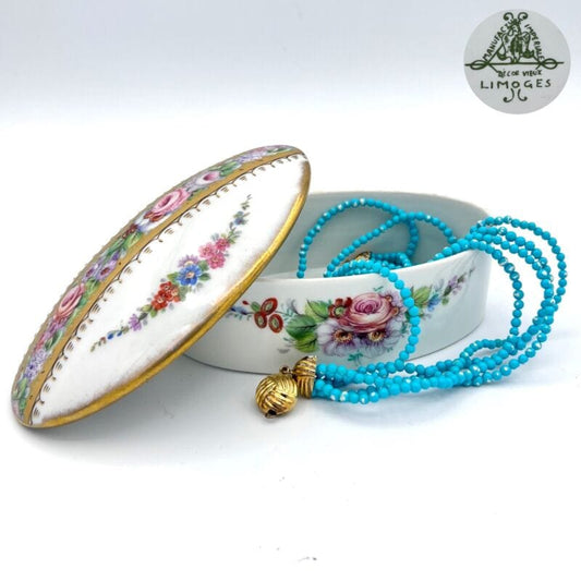 Scatola Portagioie antica in porcellana Stile Limoges dipinta a mano vintage Ceramiche e Porcellane