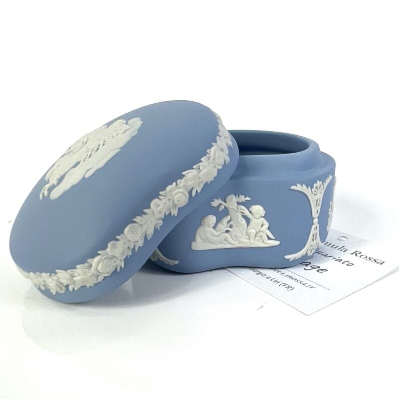 Scatola Portagioie in porcellana scatolina Wedgwood Celeste Vintage Putti Angeli Ceramiche e Porcellane