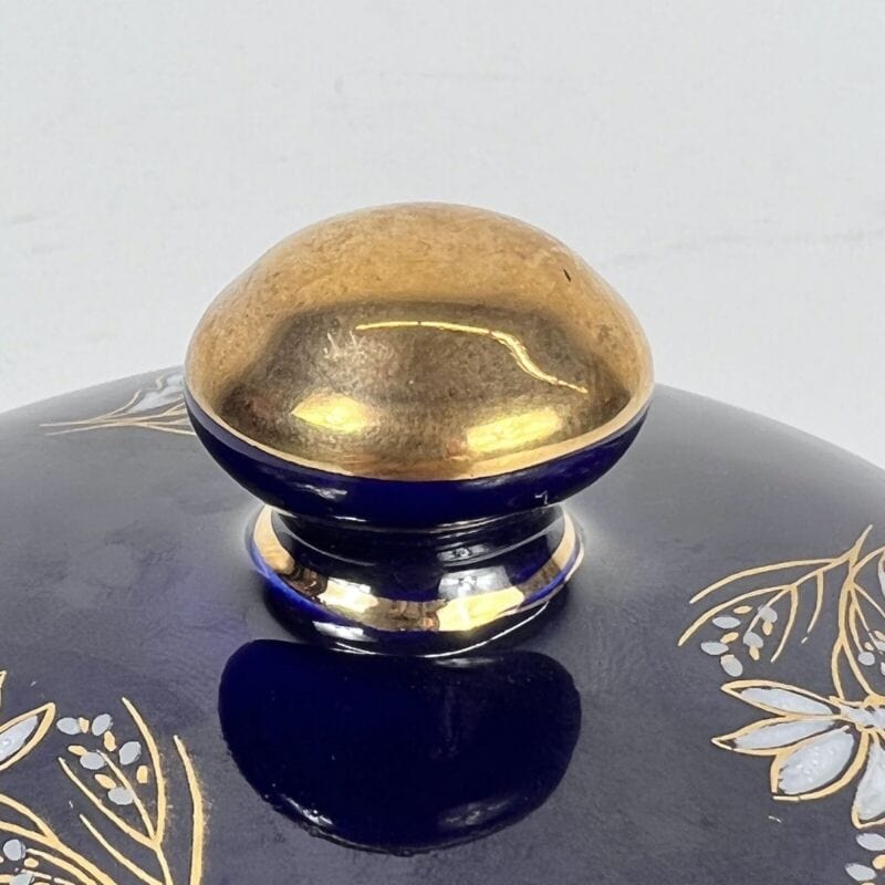 SCATOLA PORTAGIOIE VINTAGE IN PORCELLANA LIMOGES BLU COBALTO E ORO COFANETTO Ceramiche e Porcellane