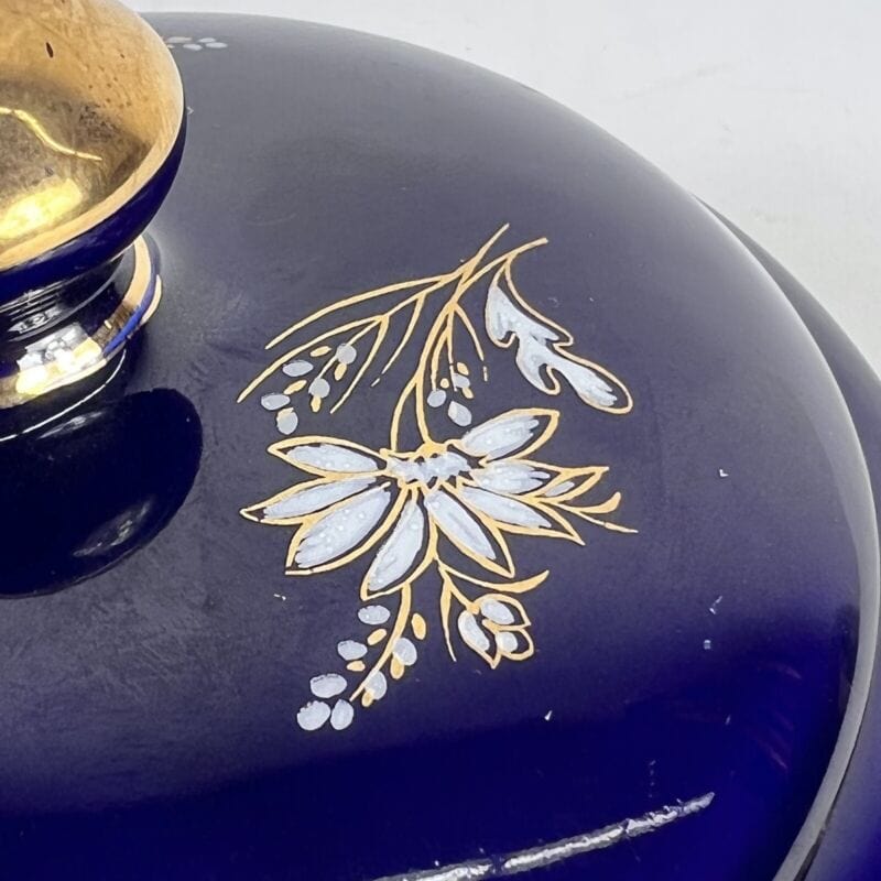 SCATOLA PORTAGIOIE VINTAGE IN PORCELLANA LIMOGES BLU COBALTO E ORO COFANETTO Ceramiche e Porcellane