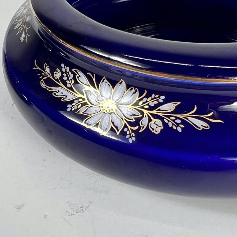 SCATOLA PORTAGIOIE VINTAGE IN PORCELLANA LIMOGES BLU COBALTO E ORO COFANETTO Ceramiche e Porcellane