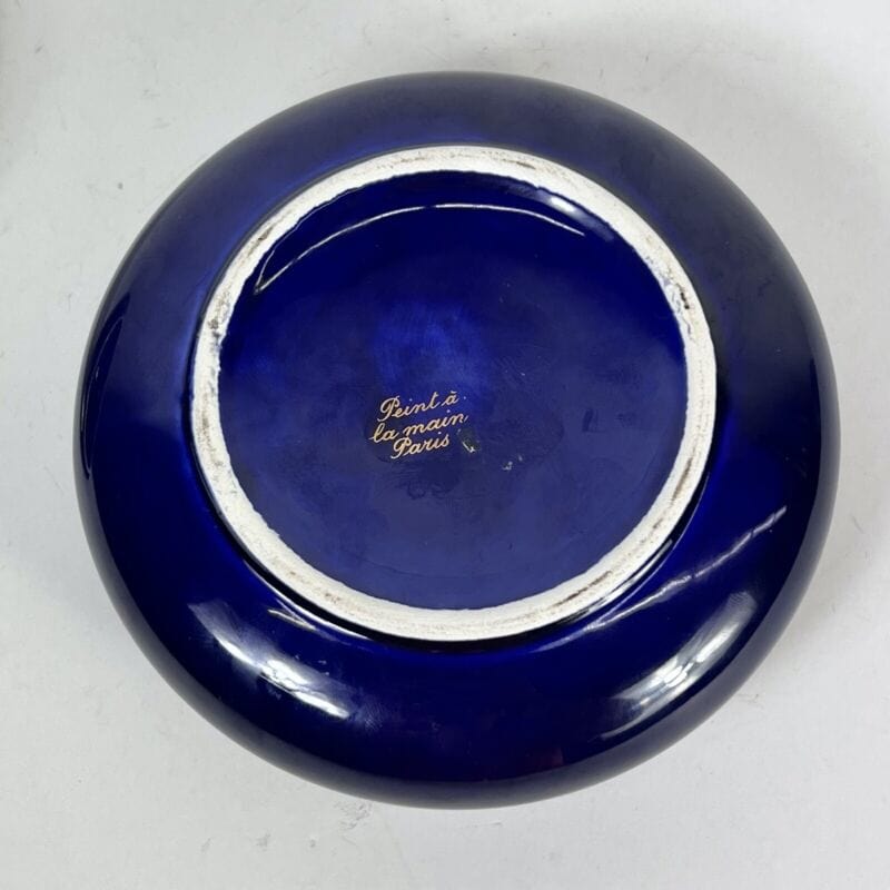 SCATOLA PORTAGIOIE VINTAGE IN PORCELLANA LIMOGES BLU COBALTO E ORO COFANETTO Ceramiche e Porcellane