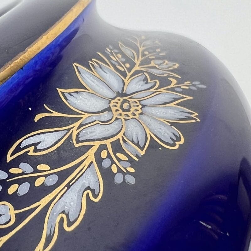 SCATOLA PORTAGIOIE VINTAGE IN PORCELLANA LIMOGES BLU COBALTO E ORO COFANETTO Ceramiche e Porcellane