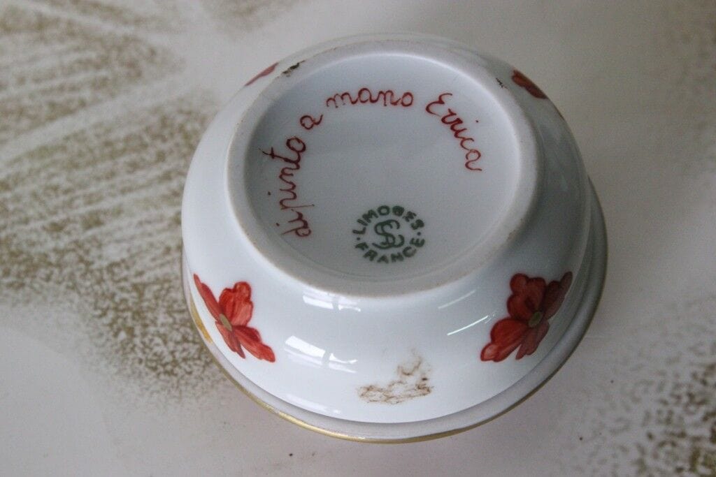 SCATOLINA VINTAGE IN PORCELLANA DIPINTA A MANO 6 cm  LIMOGES TRINKET BOX Ceramiche e Porcellane