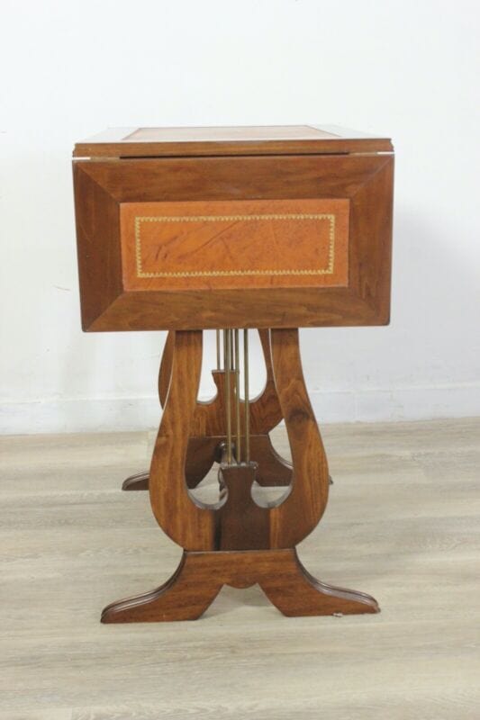 Scrittoio stile antico in legno piano pelle vintage tavolino con alette design Arredamento