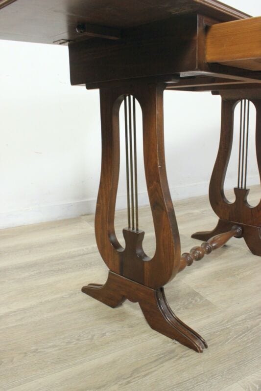 Scrittoio stile antico in legno piano pelle vintage tavolino con alette design Arredamento