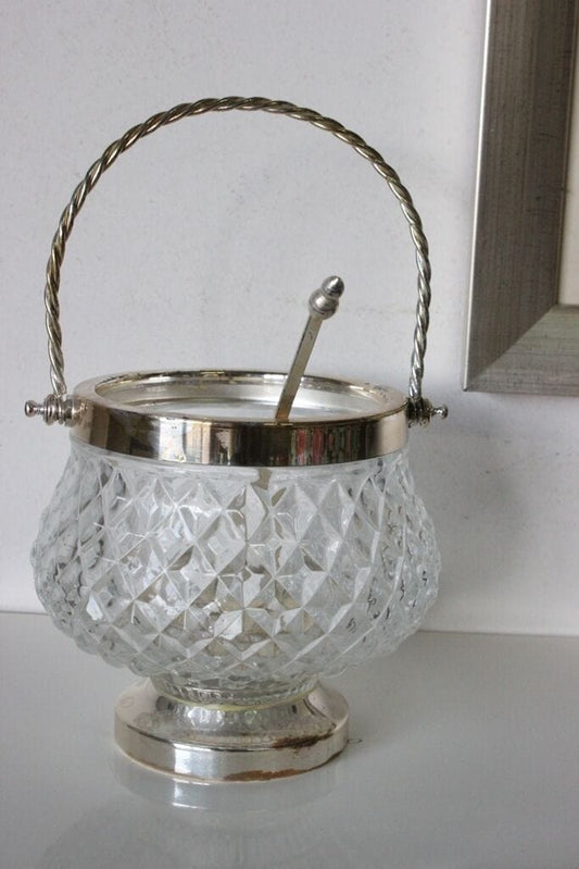 SECCHIELLO PORTA GHIACCIO VINTAGE IN VETRO E SILVER PLATED CESTINO FRUTTA Vetri e Cristalli