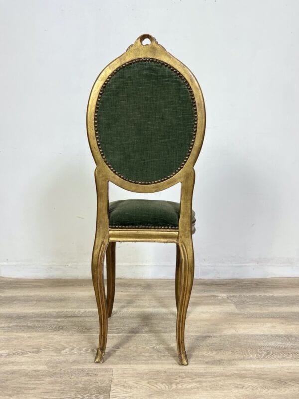 Sedia antica in legno dorato oro sediolina stile retrò tessuto verde vintage Arredamento