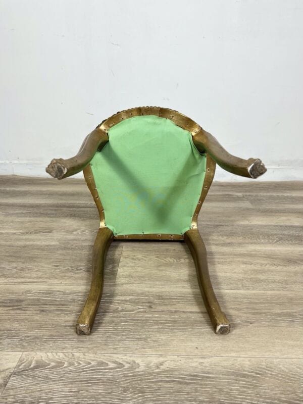 Sedia antica in legno dorato oro sediolina stile retrò tessuto verde vintage Arredamento