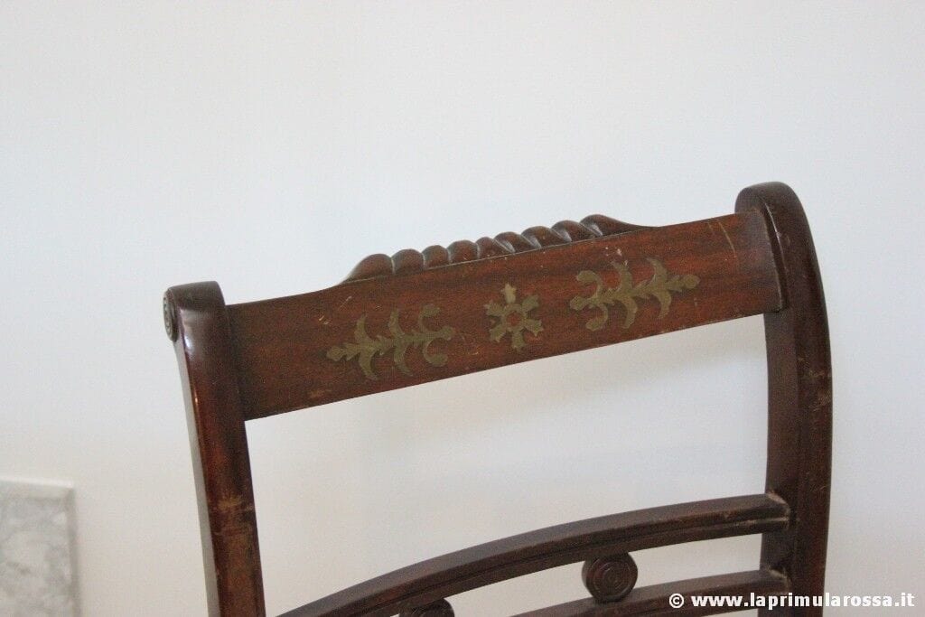 SEDIA D'EPOCA IN LEGNO DI MOGANO INTARSIO IN OTTONE - VINTAGE ENGLISH CHAIR Arredamento