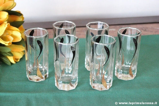 SEI BICCHIERINI  VINTAGE IN VETRO H cm 8,5 - SET DI BICCHIERI ANNI '70 Vetri e Cristalli