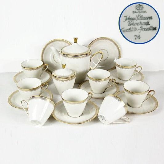 Servizio antico da the te in porcellana Bavaria bianca e oro set tazze teiera Ceramiche e Porcellane
