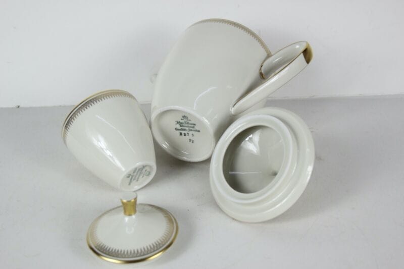 Servizio antico da the te in porcellana Bavaria bianca e oro set tazze teiera Ceramiche e Porcellane