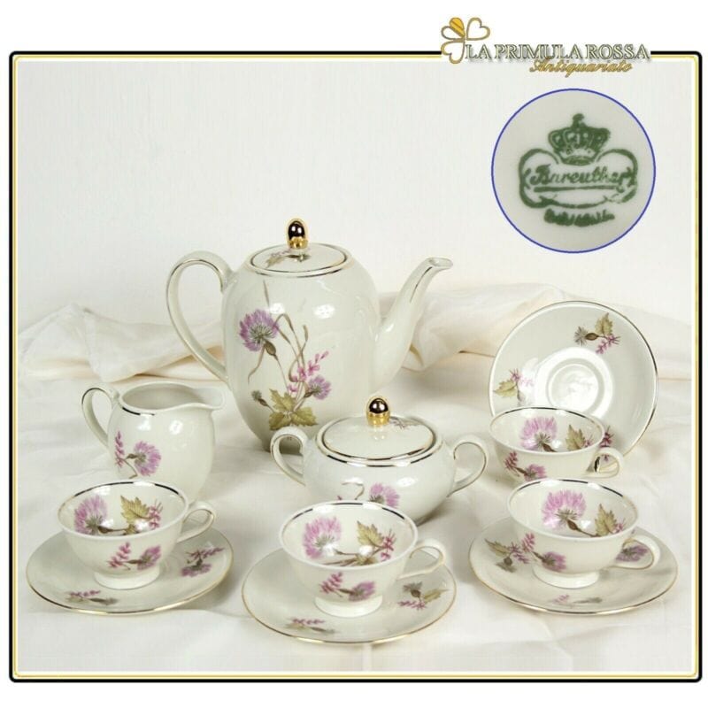 Servizio da caffe antico Bavaria in porcellana anni 40 tazze tazzine oro e fiori Ceramiche e Porcellane