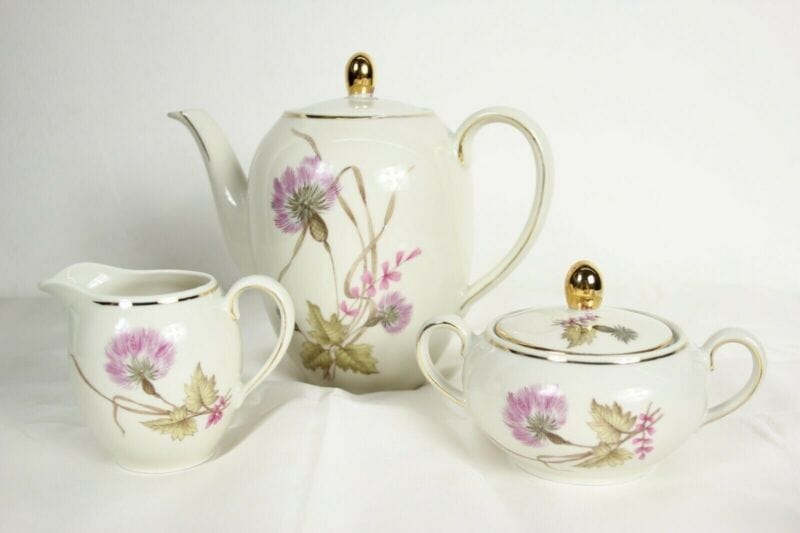 Servizio da caffe antico Bavaria in porcellana anni 40 tazze tazzine oro e fiori Ceramiche e Porcellane