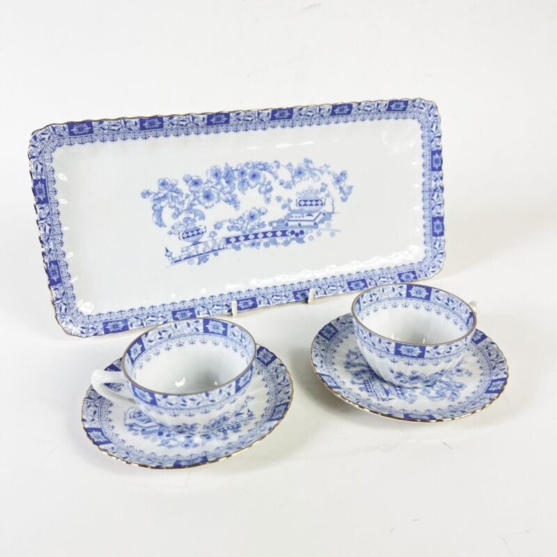 Servizio da caffe antico bavaria in porcellana tazzine per 2 con vassoio celeste Ceramiche e Porcellane
